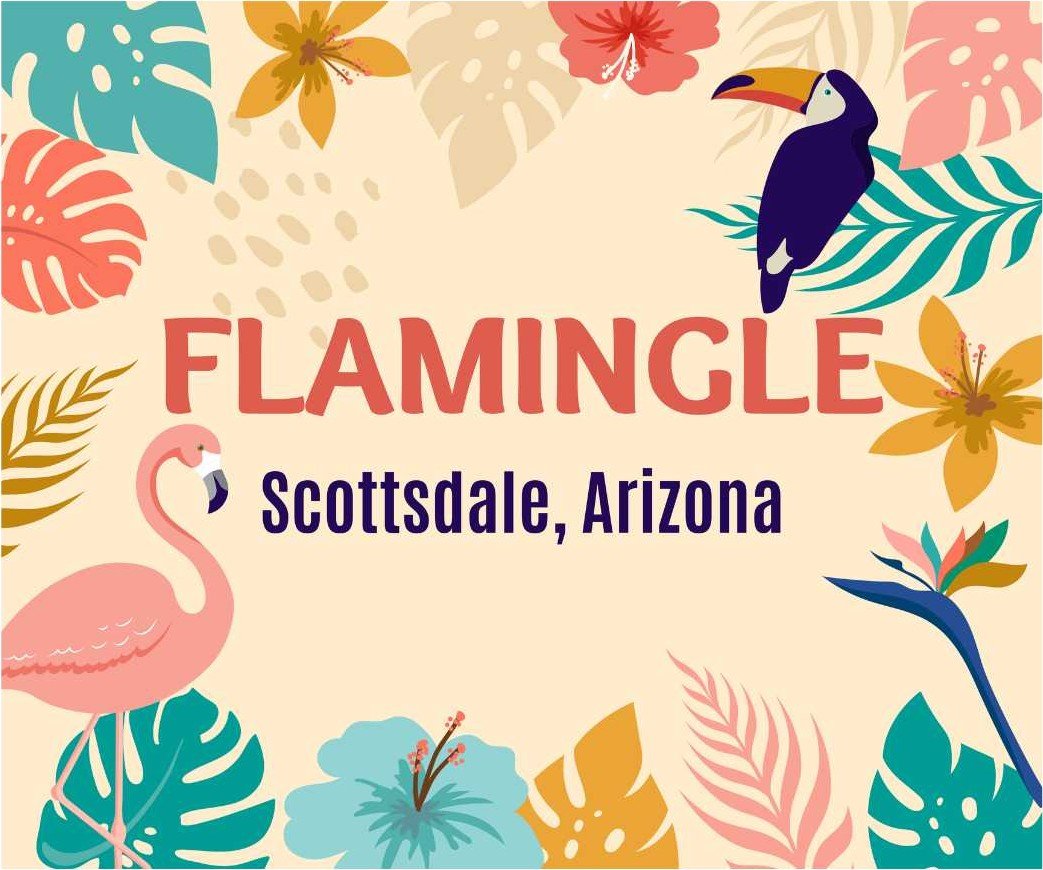 Flamingle theme bachelorette banner backdrop Scottsdale